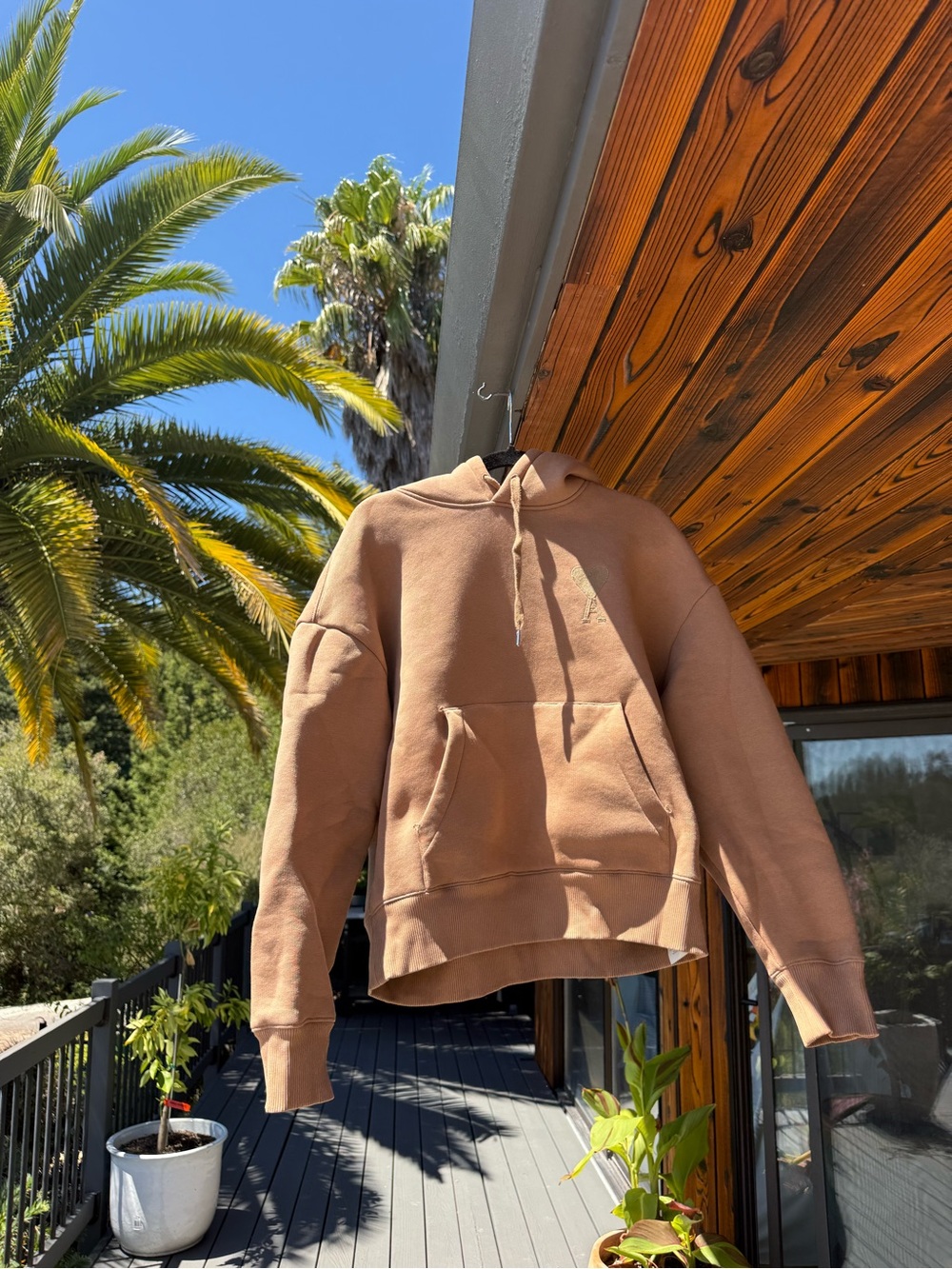 Ami Men's Crewneck Hoodie in Tan Brown